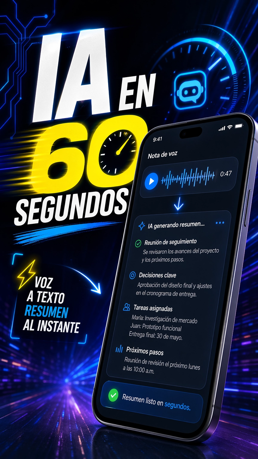 IA 60 SEGUNDOS - Voz a texto y resumen al instante