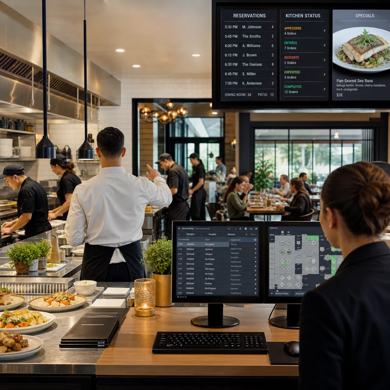 Restaurante con sistema de reservas y coordinación sala-cocina en tiempo real